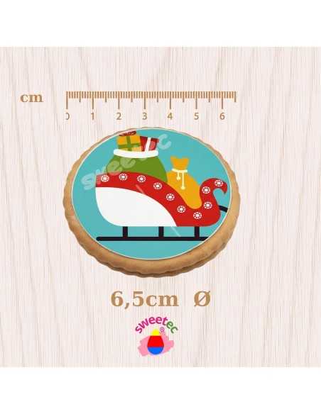 Weihnachtskekse 6,5 cm mit essbarem Druck - Rentier, Weihnachtsmann, Schlitten, Schneemann, Baum