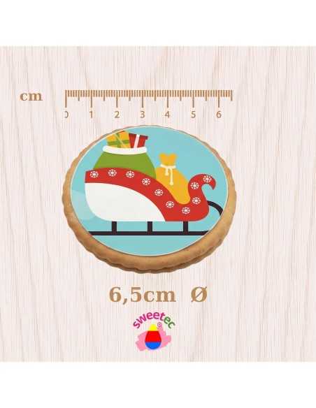 Weihnachtskekse 6,5 cm mit essbarem Druck - Rentier, Weihnachtsmann, Schlitten, Schneemann, Baum