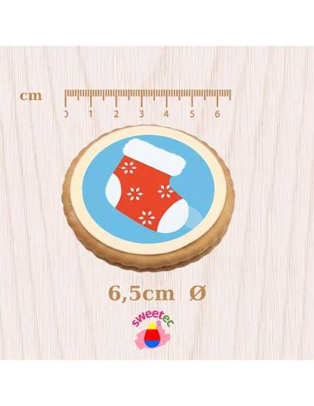 Weihnachtskekse 6,5 cm mit essbarem Druck - Weihnachtsmann, Mütze, Schneemann, Mistelzweig, Strumpf, Baum