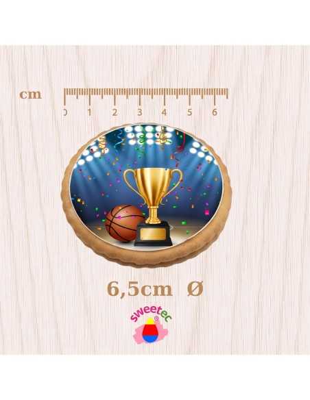 Fertiges Gebäck 6,5 cm mit essbarem Druck - Basketball