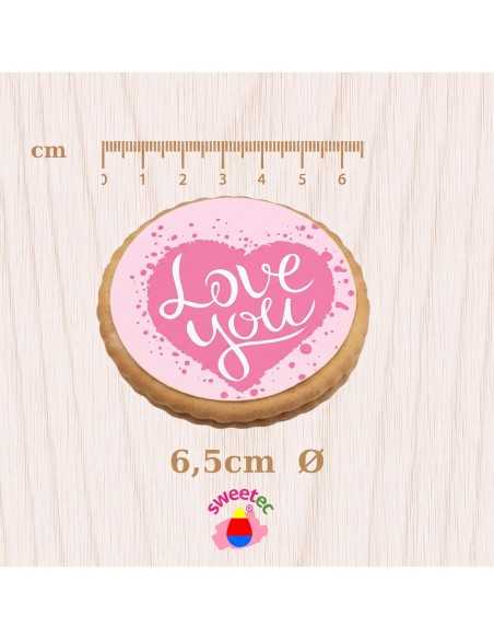 Fertiges Gebäck 6,5 cm mit essbarem Druck - Valentinstag
