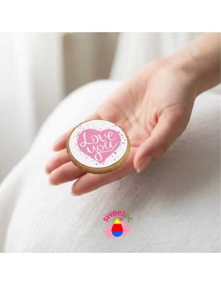Fertiges Gebäck 6,5 cm mit essbarem Druck - Valentinstag