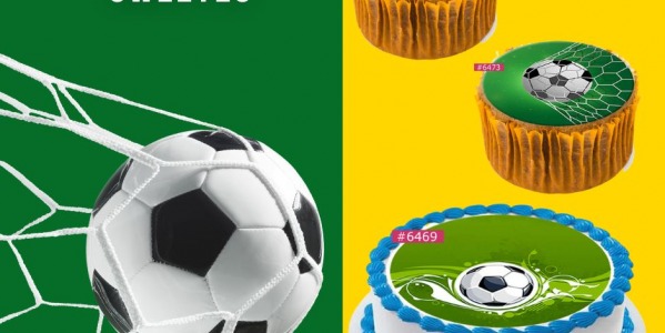 Essbare Zuckerpapier zum Dekorieren von Kuchen, Keksen und Cupcakes mit Fußballmotiven.